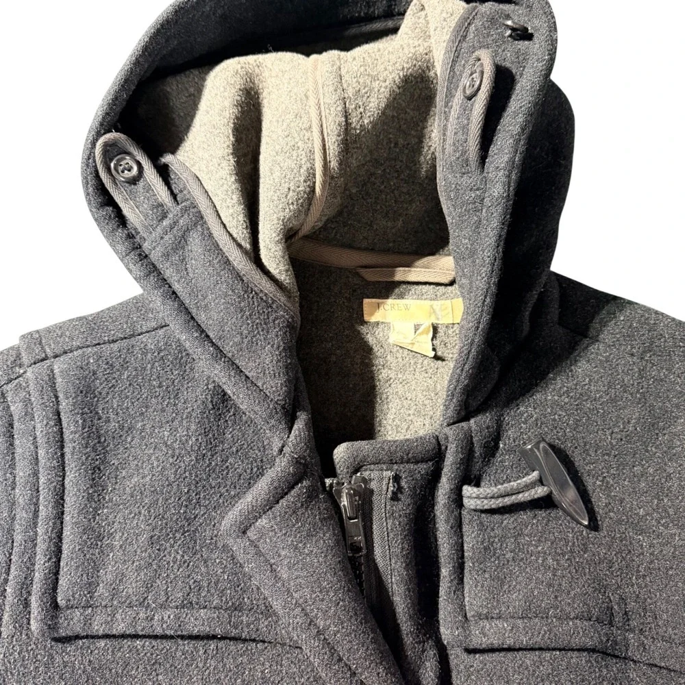 Vintage J. Crew Mens Dress Coat Medium Charcoal Gray Lined Hooded Wool‎ Blend
